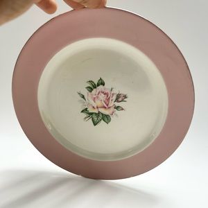 🌷Homer Laughlin Lifetime -  Pink Rose Platter with Platinum Trim.